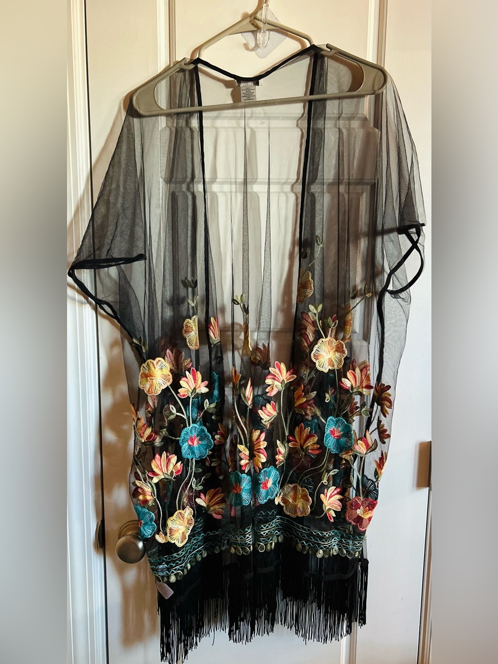 Haute Hippie NWOT Embroidered Mesh Fringe Kimono OS - Picture 4 of 5